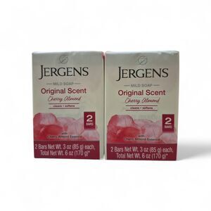 2 Packs (4 Bars Total) Jergens Cherry Almond Mild Soap Original Scent